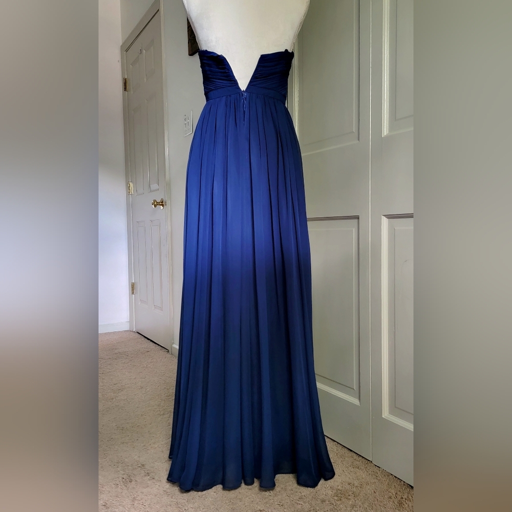 Weddington Blue Strapless Chiffon‎ Full Length Maxi Dress Gown Size 2 - Picture 6 of 14
